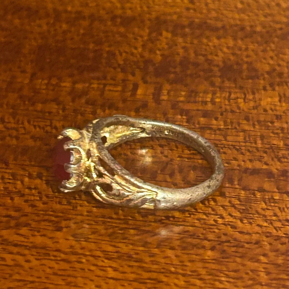 Vintage .925 Ruby Red Solitaire Filigree Ring Size 7.5